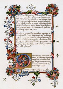 Textová strana s iluminovaným počátečním písmenem, počátek 15. století od Unbekannt