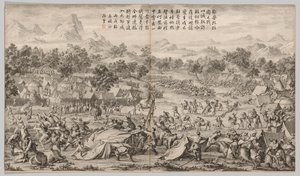 Bitva u Elei Zhalatu: z bojových scén potlačování povstání...c. 1765-1774. od Unbekannt