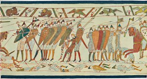 Začátek bitvy u Senlac Bayeux Tapestry, c15. století, 1902 od Unbekannt