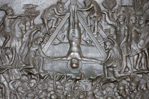Ukřižování svatého Petra - Detail portálu - Přední vchodové dveře baziliky svatého Petra, Řím, Itálie od Unbekannt