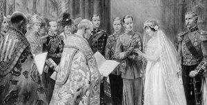 Vévoda z Yorku umístil prsten na prst lady Elizabeth Bowes-Lyonsové, 26. dubna 1923, 1937 od Unbekannt