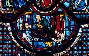 Milosrdný Samaritán se stará o poutníka, barevné sklo, katedrála v Chartres, Francie, 1205-1215 od Unbekannt
