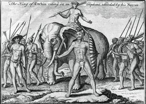 Král Cochin jedoucí na slonovi, za účasti jeho Nayros, c1745 od Unbekannt