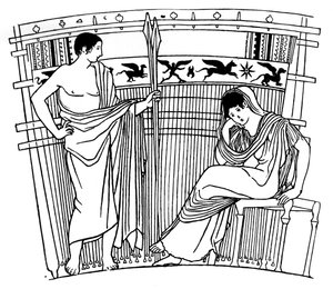 Tkalcovský stav Penelope, z vázy Chuisi, Etruscan, c400 př.nl 1930 od Unbekannt