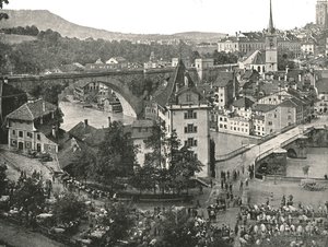 Nydeggbrücke a trh s dobytkem, Bern, Švýcarsko, 1895. od Unbekannt