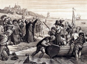 Otcové poutníci opouštějí Delft Haven na své cestě do Ameriky, červenec 1620 1878 od Unbekannt