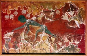 Freska Saffron-Gatherer z minojského královského paláce, Knossos, Kréta. c15. století před naším letopočtem od Unbekannt