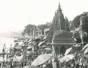 Rybník Višnu a Ghat, Benares, Indie, 1895. od Unbekannt