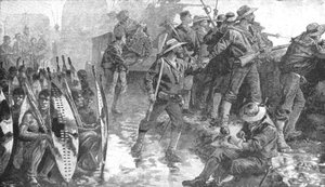 Válka Zuluů, 1879: Muži H.M.S. Shah uvnitř Laager v Ginghilovo, 1901. od Unbekannt