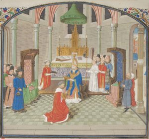 Korunovace Balduina I. na Štědrý den 1100. Miniatura z Historia od Viléma z Tyru, 60. léta 14. století od Unbekannt
