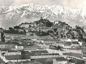Kopec Santa Lucia s Andami v pozadí, Santiago, Chile, 1895. od Unbekannt