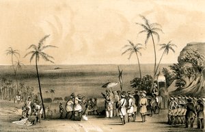 Obchodníci z Calicut se zmocnili a připoutali řetězy k holé skále na příkaz Tippoo Saiba, 1847 od Unbekannt