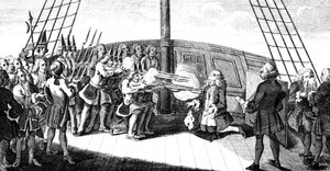 Střelba admirála Bynga na palubě Monarque, 1757 od Unbekannt