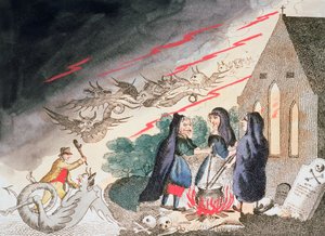 Tři čarodějnice na hřbitově, c1790 od Unbekannt