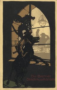 Návrh titulu knihy Městští hudebníci Brém od bratří Grimmů, 1910 od Unbekannt