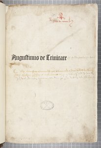 Titulní strana De trinitate a De Civitate Dei cum commento, kterou napsal Augustine z Hippo (pero a inkoust na papíře) od Unbekannt