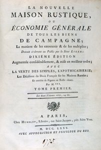 Titulní strana k La Nouvelle Maison Rustique, ou Economie Générale, 1775 od Unbekannt