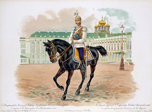 Ruský car Mikuláš II. v uniformě gardového pluku kyrysníků Jeho Veličenstva, 1896 od Unbekannt