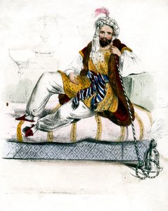 Turecký muž kouřící vodní dýmku, c19. století od Unbekannt