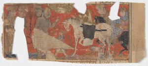 Neidentifikovaná scéna a fragment textu ze Shahnama Book of Kings, ca. 1330-40. od Unbekannt
