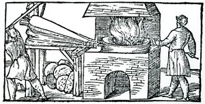 Použití měchů ke zvýšení tahu v peci, 1540 od Unbekannt