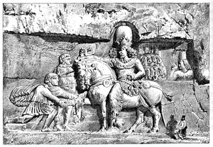 Valerian u nohou Sapora, Královské hrobky v Naksh-I-Rustem, Persepolis, Írán, 1895 od Unbekannt