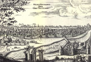 Ilustrace Velikiy Novgorod z Cesty k velkému vévodovi z Muscova a králi Persie od Adama Olearia, 1656 od Unbekannt