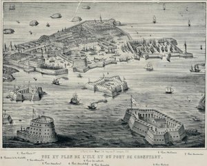 Pohled a plán ostrova a přístavu Kronštadt, c. 1850 od Unbekannt