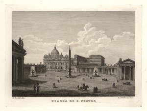Pohled na náměstí svatého Petra, Piazza di S. Pietro, s bazilikou svatého Petra a staroegyptským obeliskem od Unbekannt