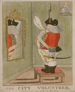 Pohled na mohutného městského dobrovolníka, který se obdivoval v zrcadle, 1785 od Unbekannt