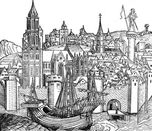 Pohled na opevněné město, 1493 od Unbekannt