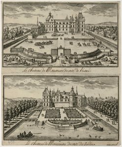 Pohled na Château de Maintenon od vchodu a ze zahrady, 17. století. od Unbekannt