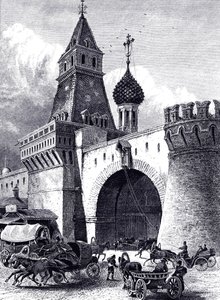 Pohled na Nikolskou věž a zbrojnici v Moskvě, cca 1860 od Unbekannt