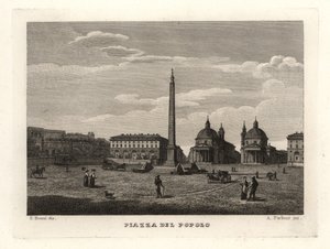 Pohled na náměstí Piazza del Popolo, Řím, se starověkým obeliskem z Heliopolis, Egypt od Unbekannt