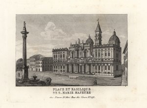 Pohled na Piazza e Basilica di Santa Maria Maggiore, náměstí a kostel Saint Mary Major s mariánským sloupem, Řím od Unbekannt