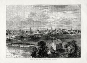 Pohled na město Melbourne, Victoria, Austrálie, 1877 od Unbekannt