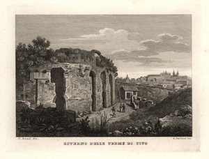 Pohled na exteriér Titových lázní, Thermae Titi, Terme di Titus od Unbekannt