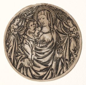 Panna a dítě se dvěma anděly, 1400s. od Unbekannt