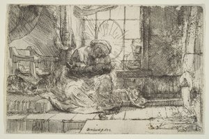 Panna a dítě s kočkou: a Josef u okna, 1654. od Unbekannt