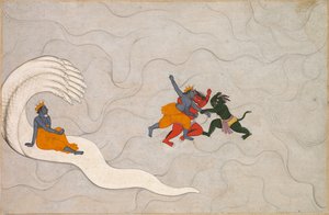 Vishnu bojuje s Madhuem a Kaitabhou z Markandeya Purany od Unbekannt Unbekannt