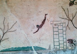 Nástěnná malba z řecké hrobky v Paestum plavce, 8. století od Unbekannt