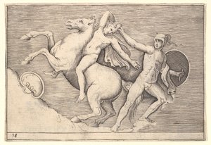 Warrior pulling a Rider from His Horse, z Ex Antiquis Camorum et Ge..., vydáno ca. 1599-1622. od Unbekannt