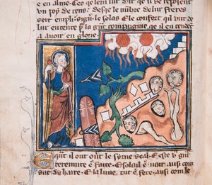 Když povstane, aby se země zachvěla... Miniatura z: Apocalypse de saint Jean, asi 1320. od Unbekannt