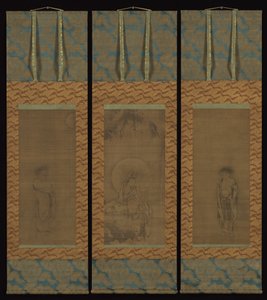 Guanyin v bílém rouchu s Hanshanem a Shide, 14. století. od Unbekannt