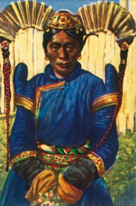 Žena s tradiční čelenkou, Mongolsko, c1928. od Unbekannt