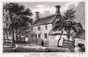 Woolsthorpe Manor, poblíž Granthamu, Lincolnshire, rodiště sira Isaaca Newtona, počátek 19. století od Unbekannt