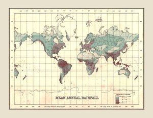 Mapa světa zobrazující průměrné roční srážky, 1902. od Unbekannt