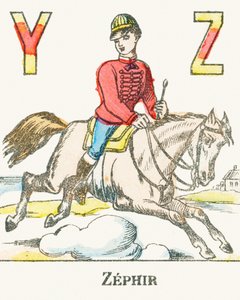 Z: Zephir, jezdec cválající na svém koni jménem Zephyr - Games Alphabet, c.1890 (rytina) od Unbekannt