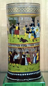 Německy smaltovaný Humpen z roku 1609, zdobený scénami oslav od Unbekannt Unbekannt