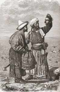 Afghánský voják držící uťatou hlavu svého nepřítele, ilustrace z knihy "Svět v rukou", rytina Gaucharda a Charlese Barbanta (zemř. 1922), vydáno 1878. od Unbekannt Unbekannt